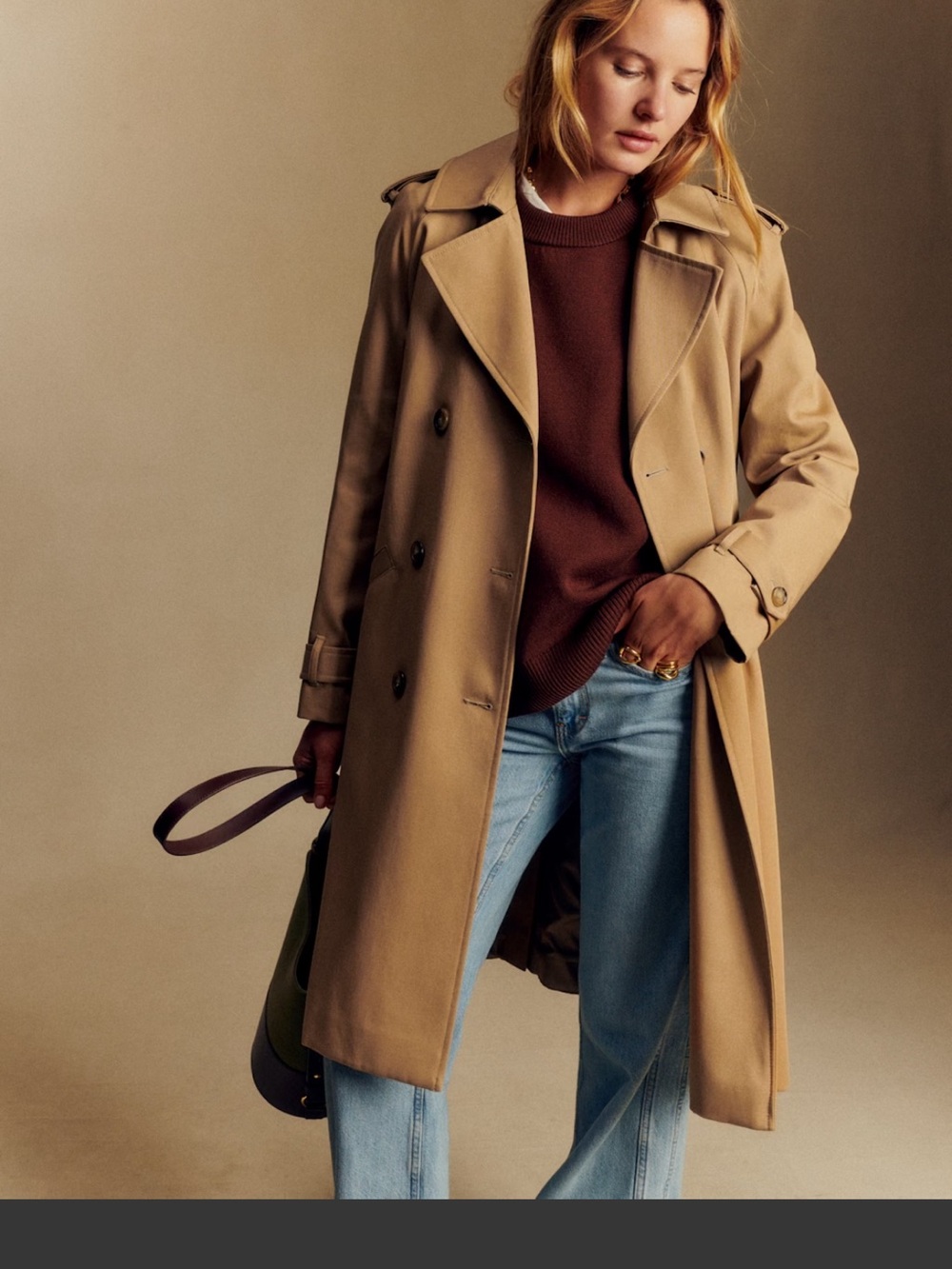 Sezane Scott Trench Coat in Camel - Size 4 - Like New